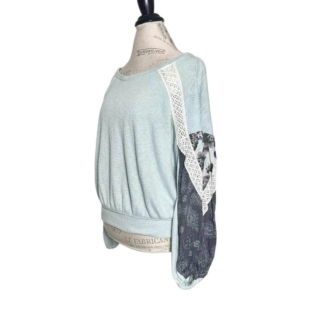 Free People | Women | Casual Clash Mint Mixed Media Balloon Sleeve Top | Small